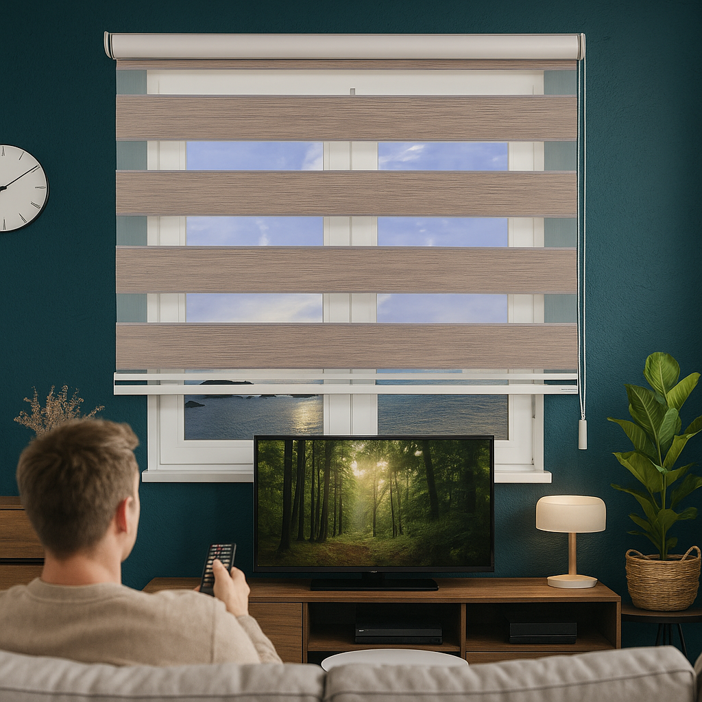 estor noche y día colocado en ventana de salon