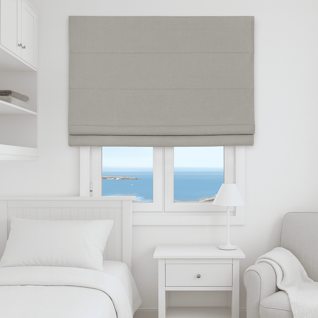 Estor plegable con varillas opaco gris ideal para dormitorios