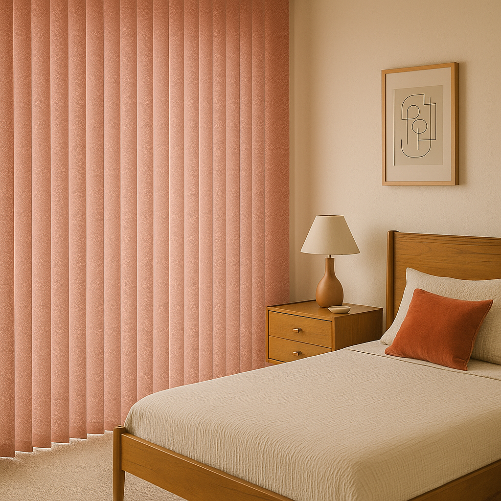 cortina vertical screen pop en habitación midcentury modern