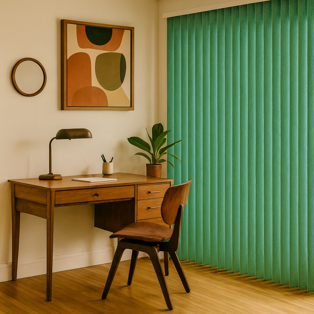 cortina vertical screen pop color verde manzana en oficina vintage