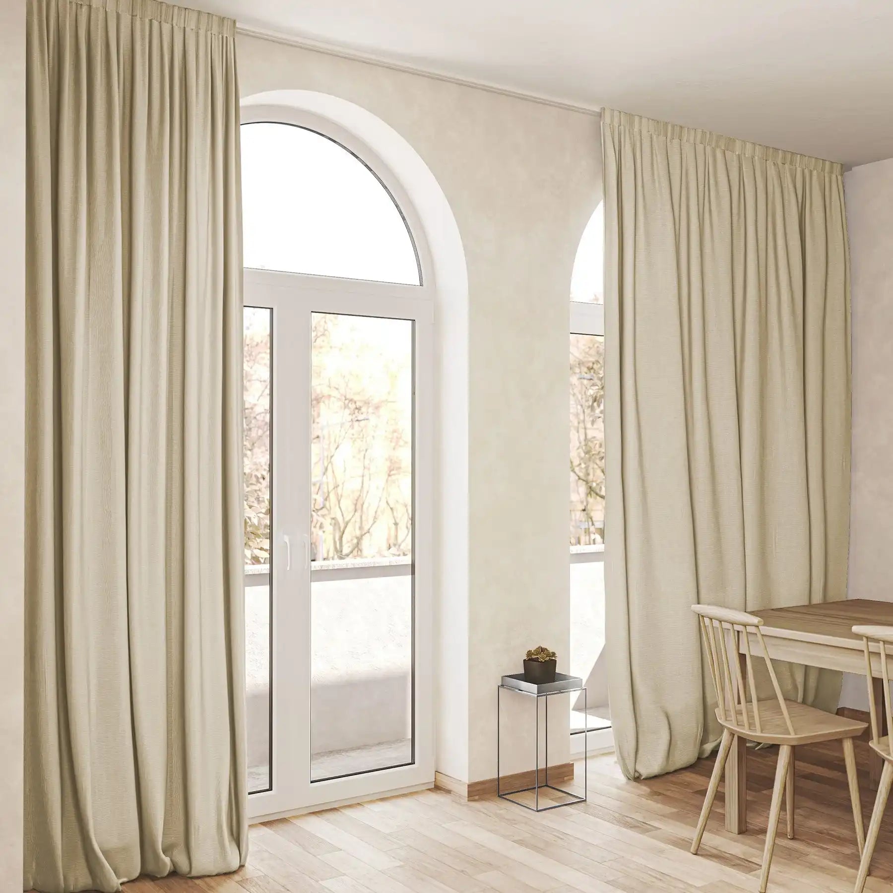 Cortina tradicional de tela grandes ventanales comedor salón