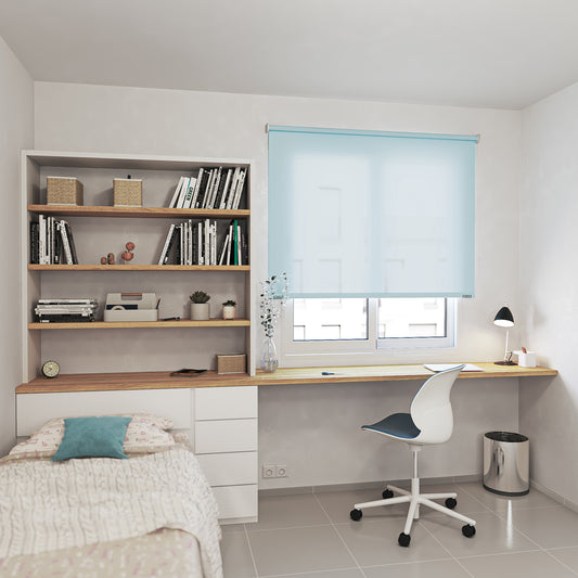 Estor enrollable tranlucido color azul claro