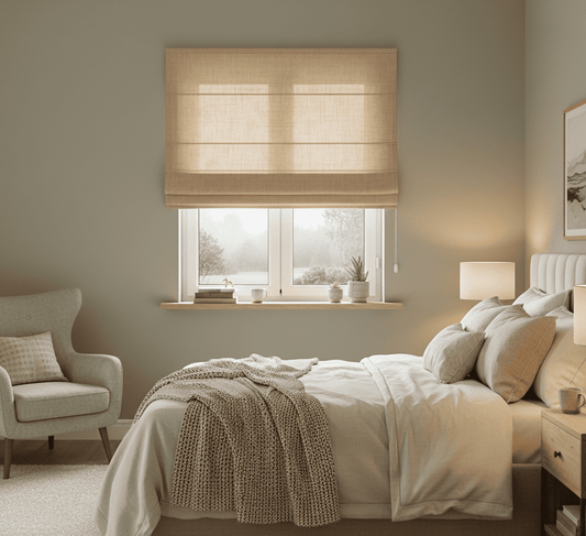 Estor Plegable Traslúcido Beige Tostado - Aspecto Lino