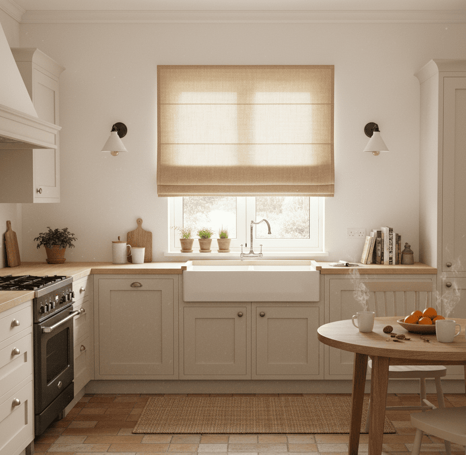 Estor Plegable Traslúcido Beige Tostado - Aspecto Lino