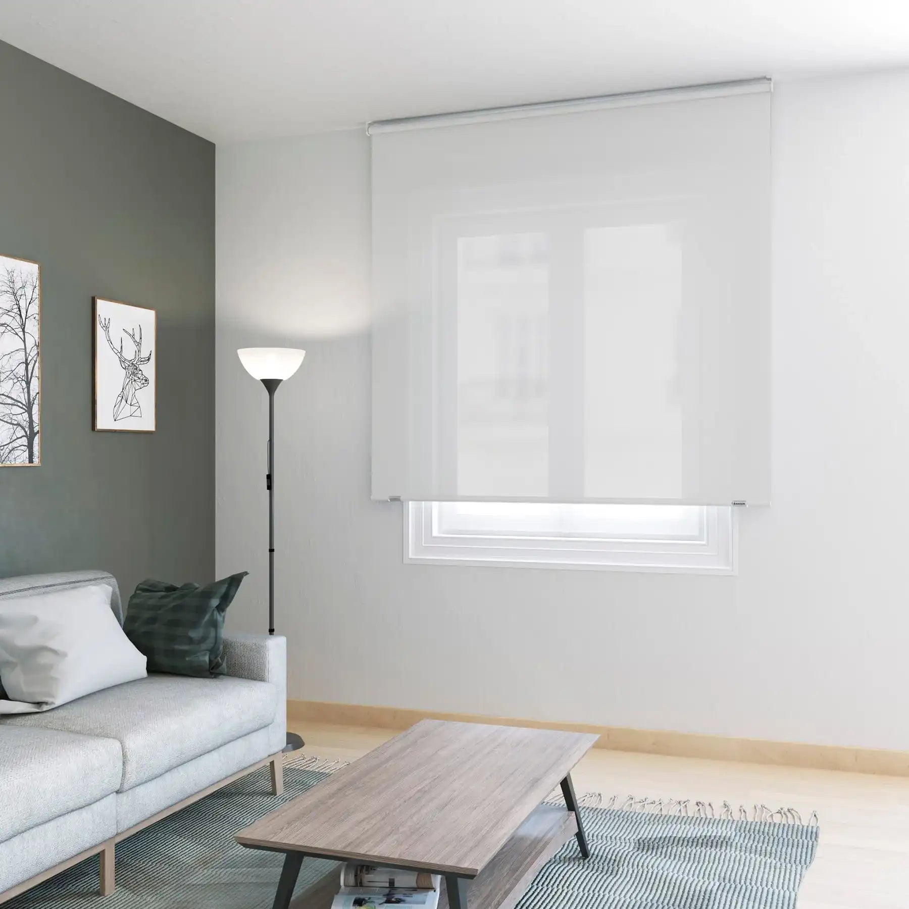 estor enrollable translúcido colocado en salón