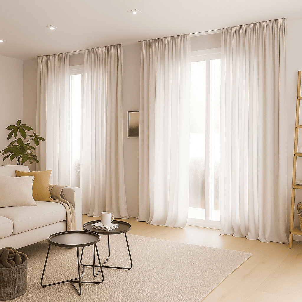 Cortina de Tela Tradicional Chamonix Beige salon dormitorio