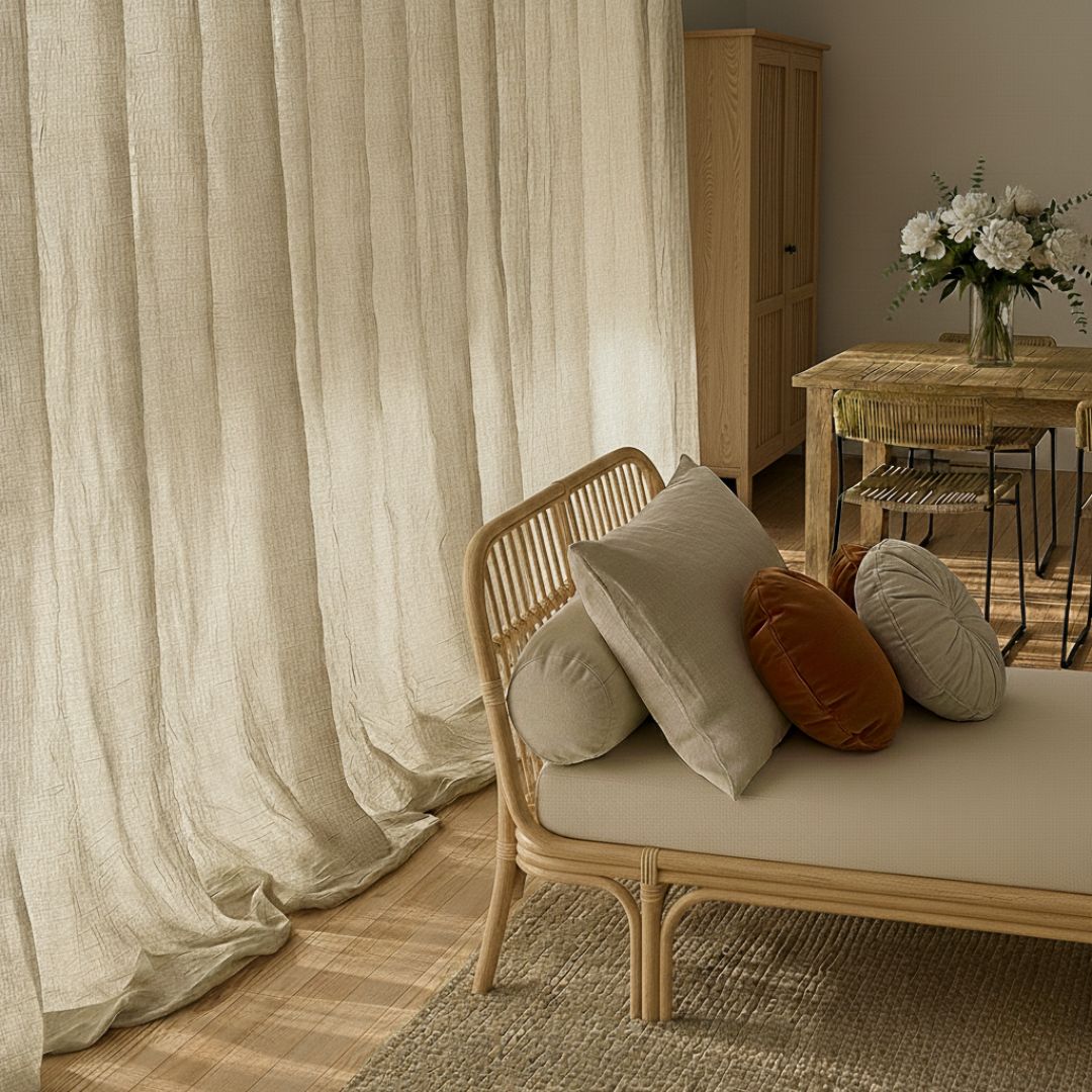 Cortina de Tela + Riel Translúcida Lino 100%