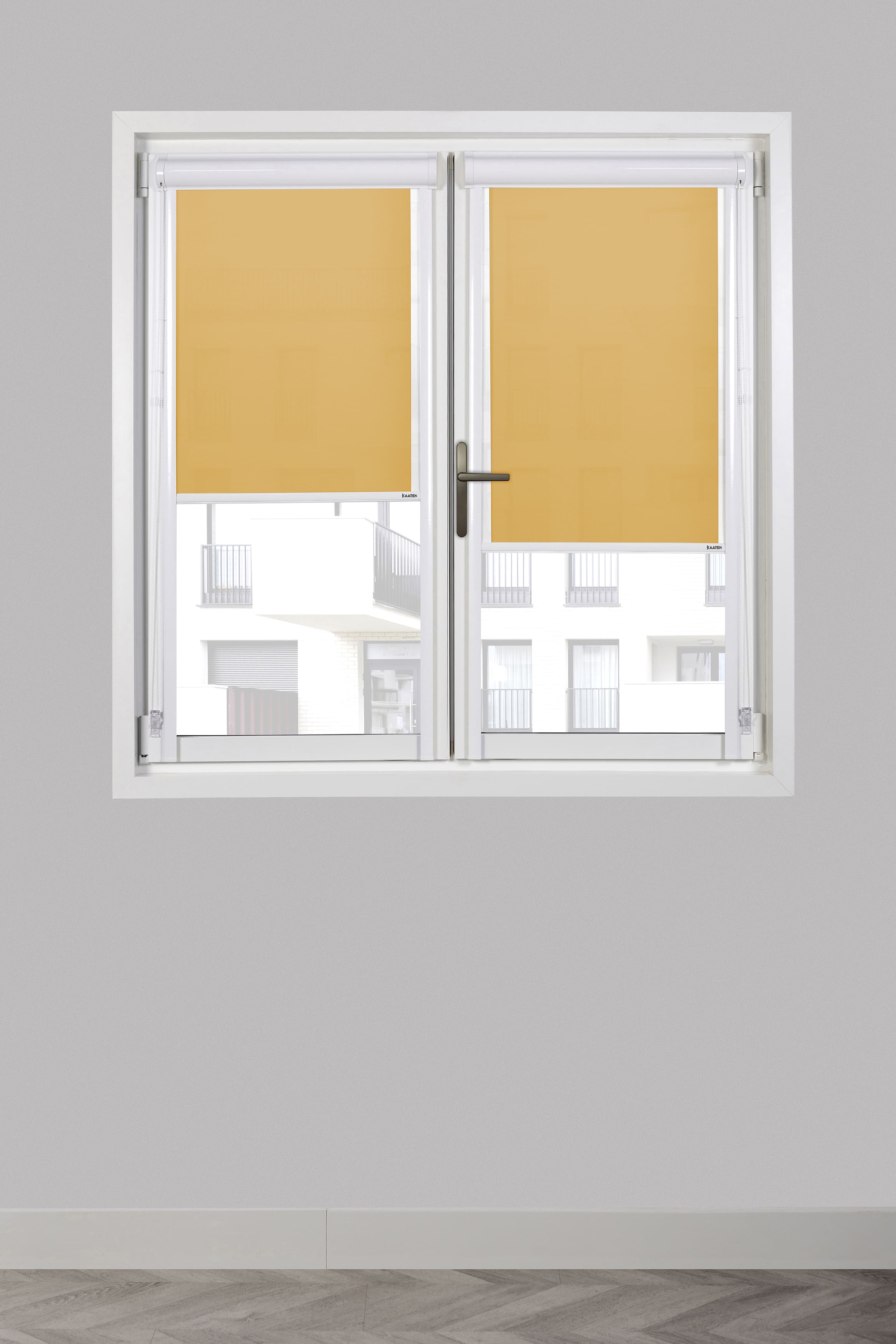 Estor Enrollable traslucido amarillo Adhesivo con cajon y guias para ventanas oscilobatientes