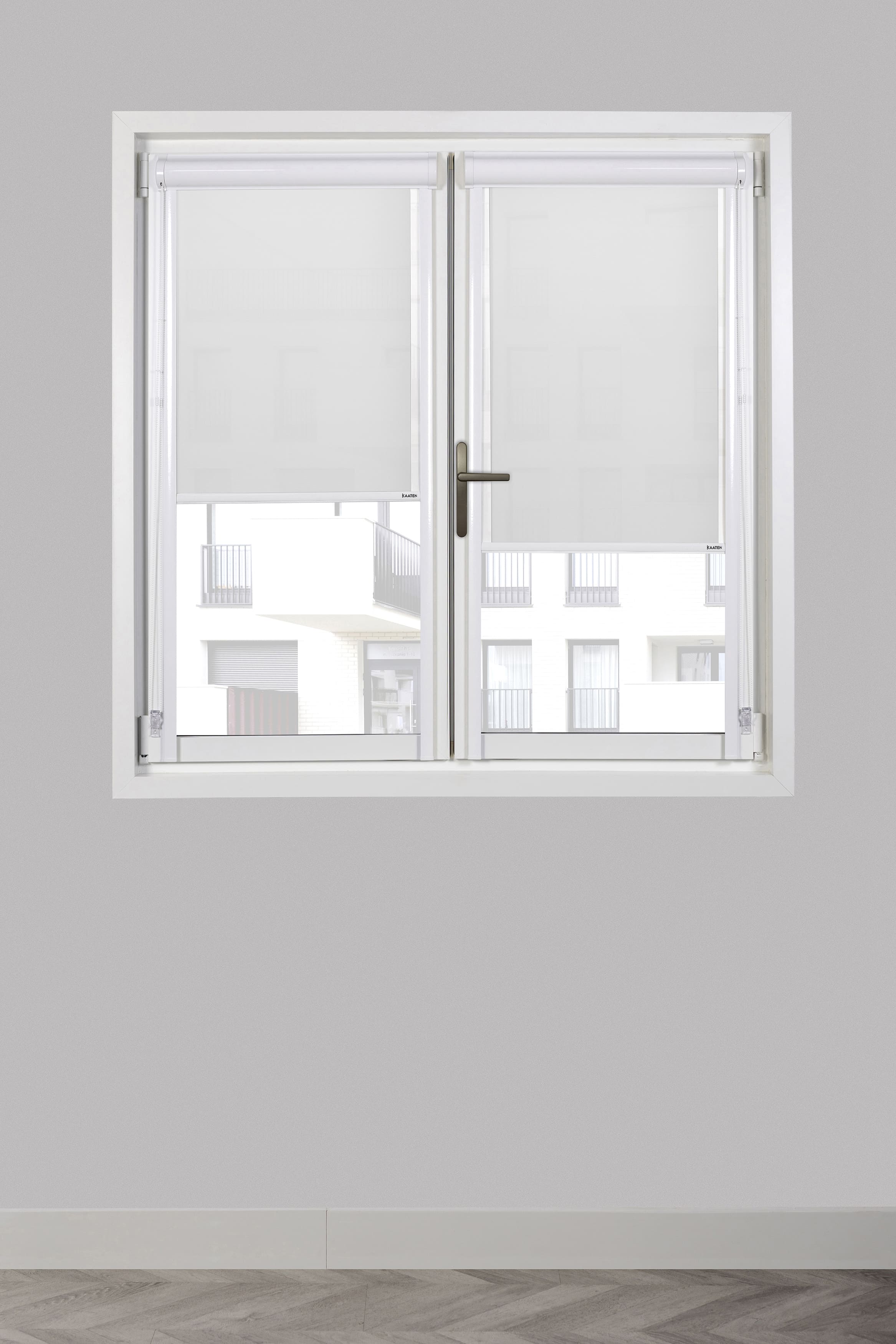 Estor Enrollable traslucido blanco Adhesivo con cajon y guias para ventanas oscilobatientes