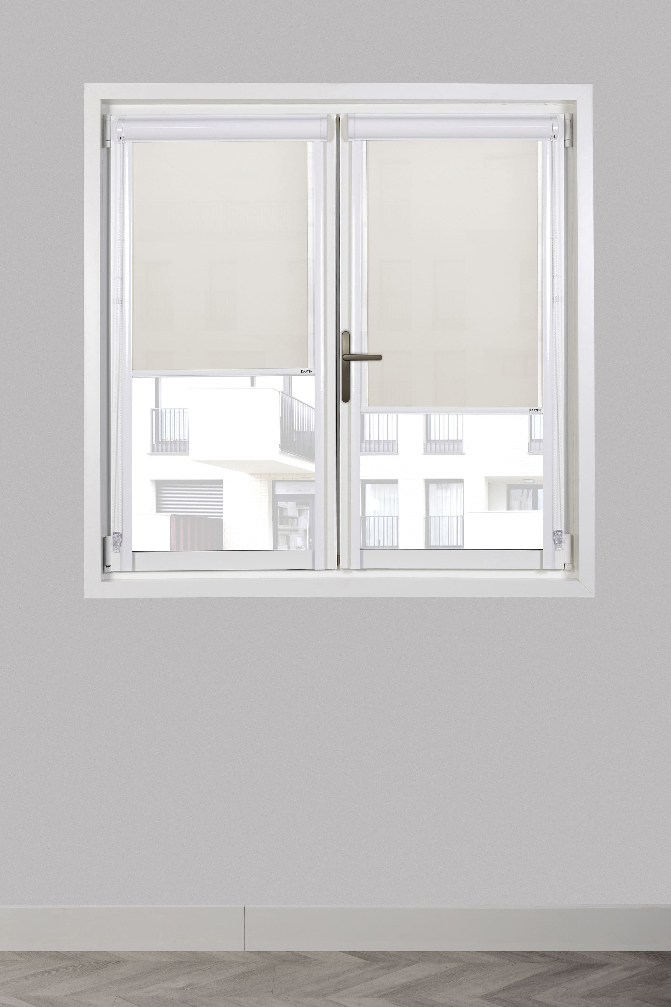 Estor Enrollable traslucido marfil Adhesivo con cajon y guias para ventanas oscilobatientes