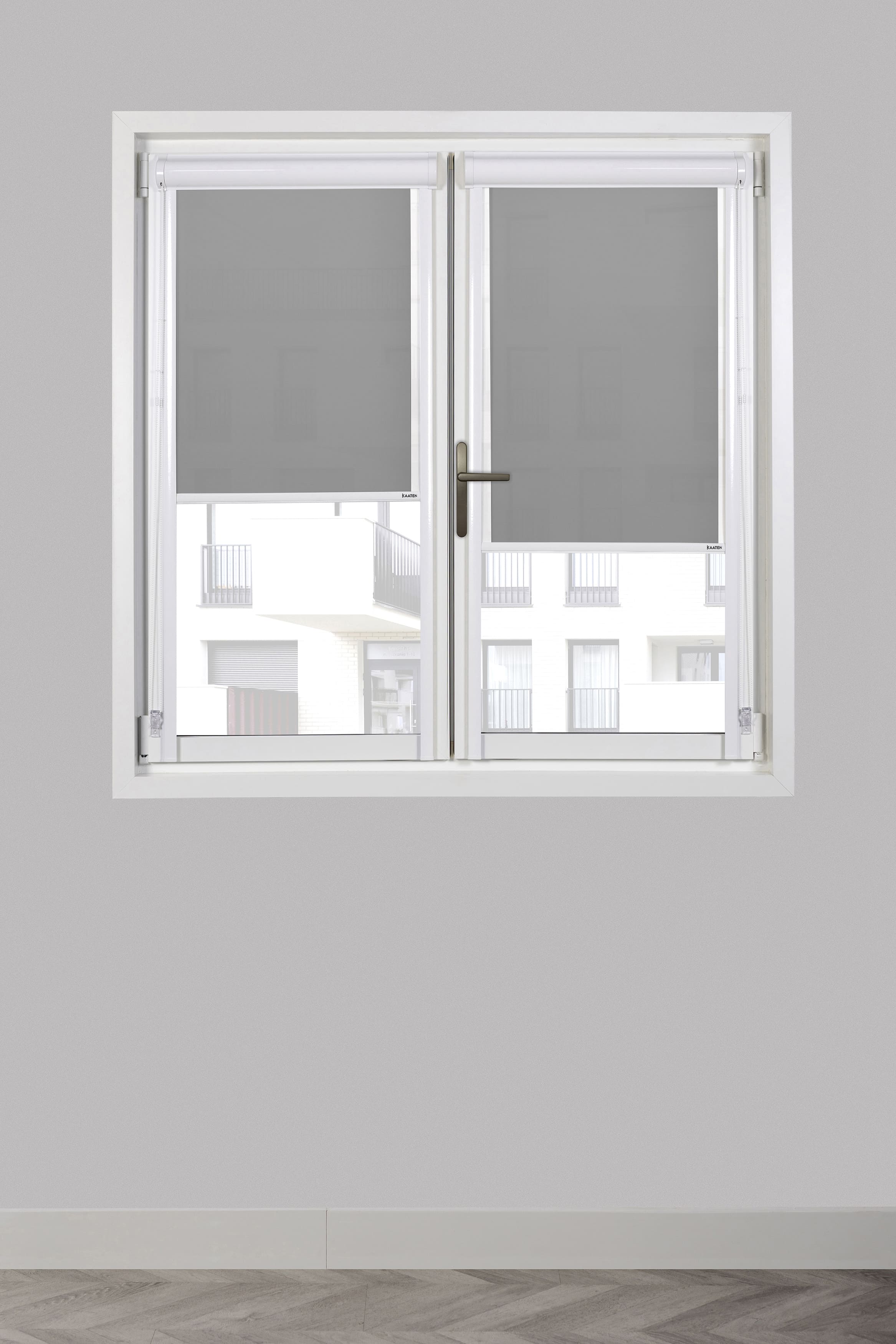 Estor Enrollable traslucido gris oscuro Adhesivo con cajon y guias para ventanas oscilobatientes