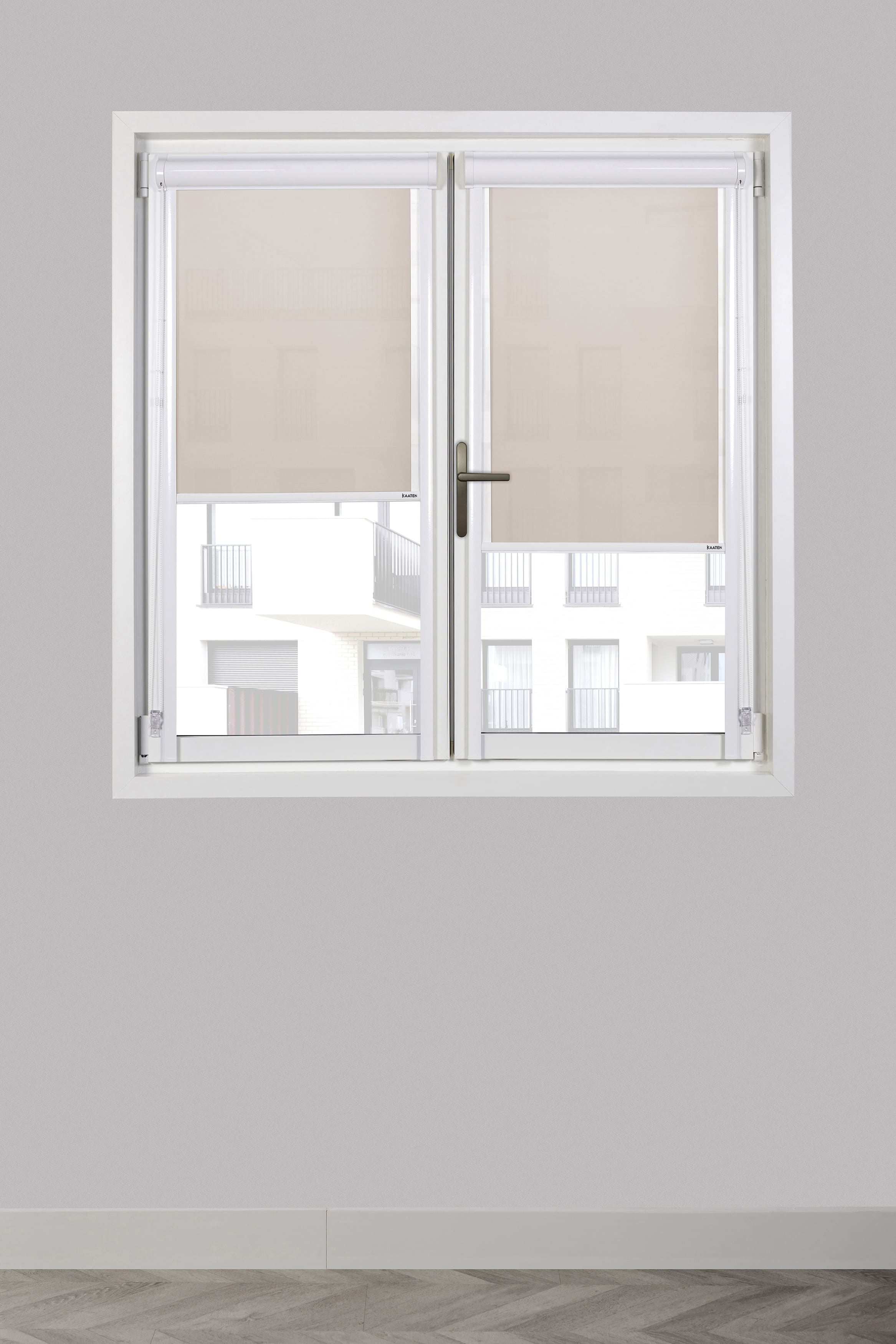 Estor Enrollable traslucido ivory Adhesivo con cajon y guias para ventanas oscilobatientes