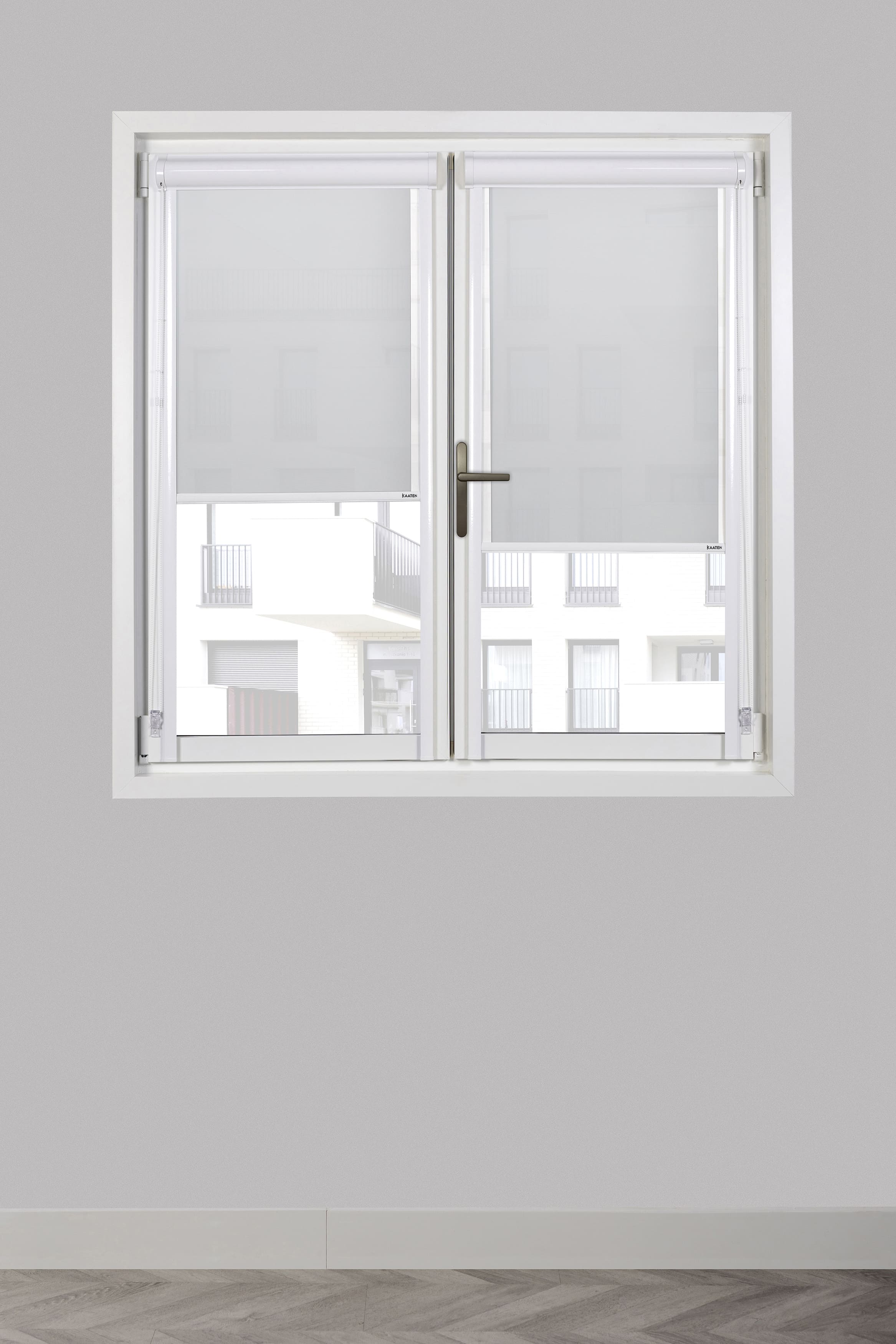 Estor Enrollable traslucido gris claro Adhesivo con cajon y guias para ventanas oscilobatientes