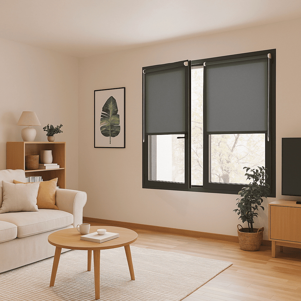 Estor enrollable instalacion sin taladrar gris para colocar en ventanas oscilobatientes