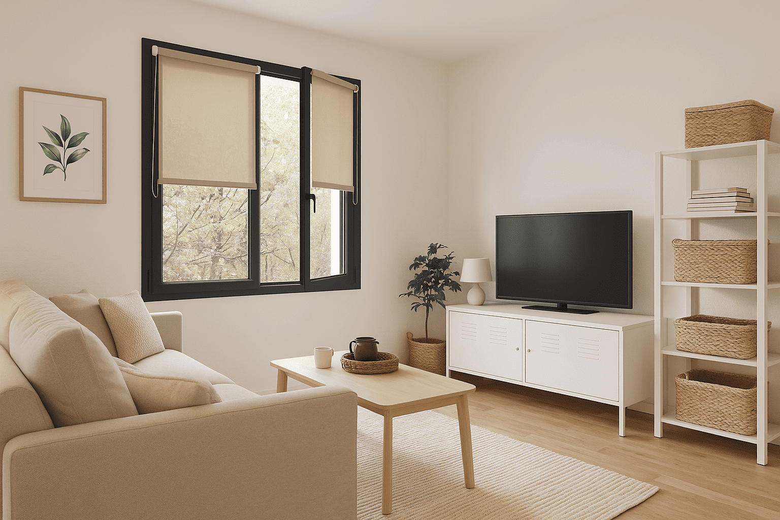 Estor enrollable instalacion sin taladrar beige para colocar en ventanas oscilobatientes