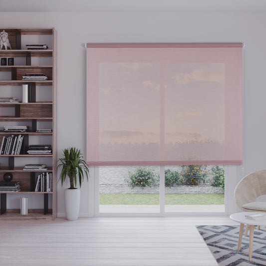 estor enrollable modelo retro color rojo y blanco